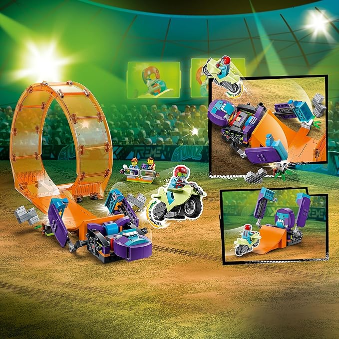 LEGO City Stuntz Smashing Chimpanzee Stunt Loop 60338 with Flywheel Toy Motorcycle Ramp Chimp Prop and 3 Minifigures Gift for Kids Aged 7 Plus