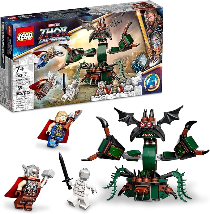 LEGO Marvel Attack on New Asgard Thor Buildable Toy 76207 with Hammer Stormbreaker and Monster Figure Love and Thunder Movie Set