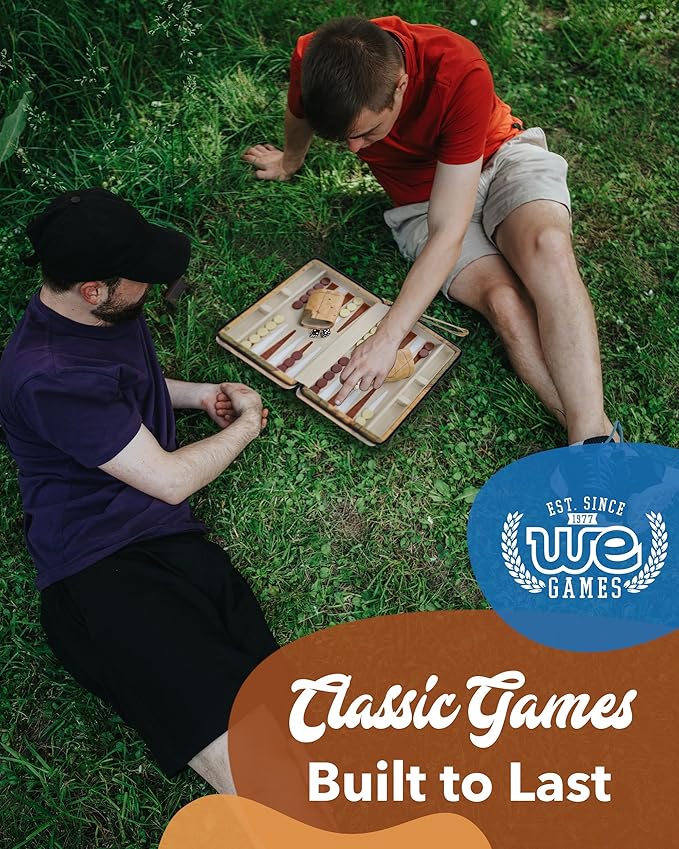 WE Games Magnetic Map Style Backgammon Board and Carrying Strap - Board Games for Adults Travel Games Travel Backgammon Sets for Adults