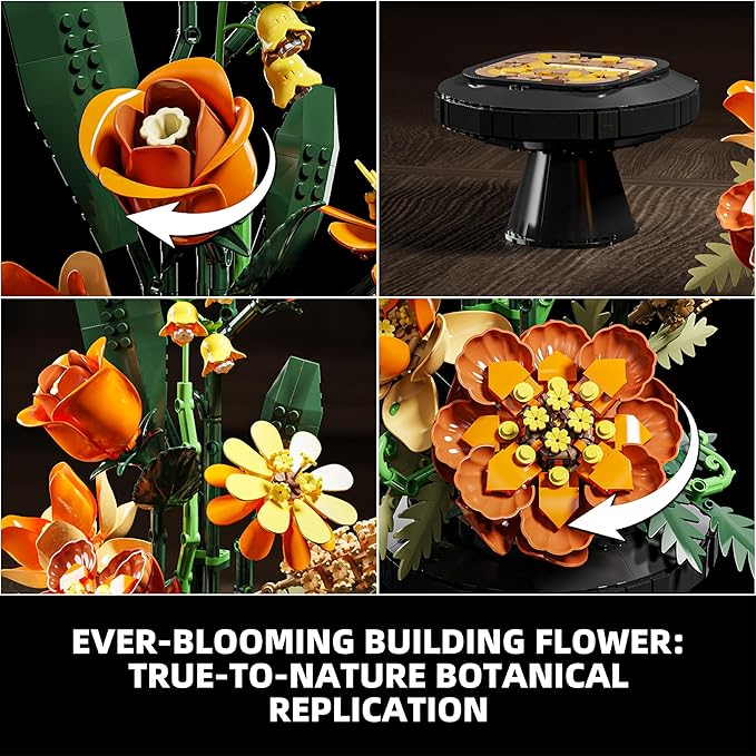 Flower Bouquet Building Blocks Set Artificial Flowers Toys Botanical Collection DIY Unique Home&ampOffice Bonsai Decoration Adults Teen Girls for BirthdayChristmas Holiday