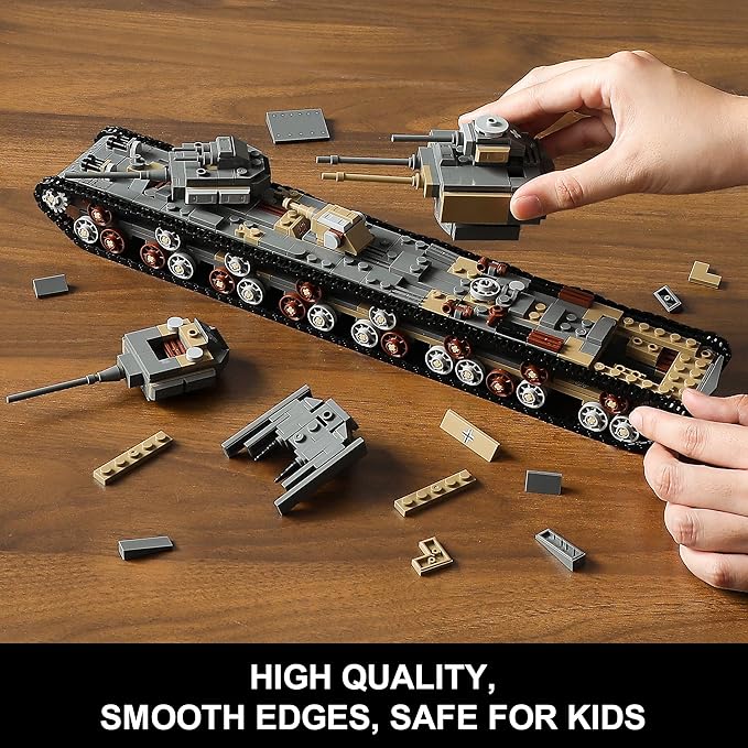1165-Piece WW2 Army Tank Toys Building Sets Compatible with Lego Create A Large KV-VI Military Models or 8 Set WWII Tanks Great Gifts for Boys Kids