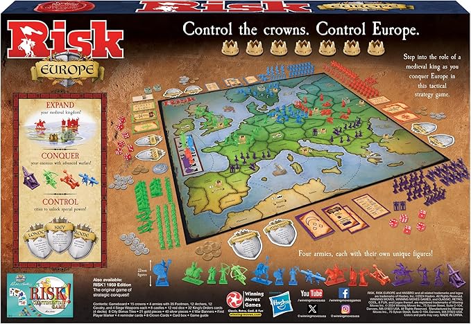 Risk Europe by Winning Moves Games USA a Medieval Conquest of Europe Complete with Siege Weapons Archers and Much More for 2 to 4 Players Ages 14+ (1232)