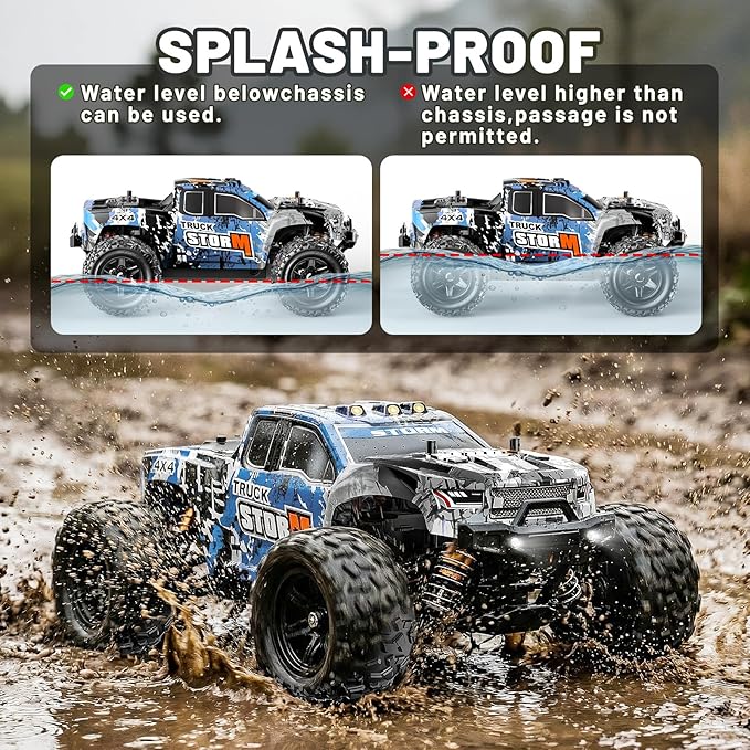 RC Cars 1:18 4x4 High Speed Monster Truck for Kids and Adults 36 km/h Off Road Remote Control Vehicle Waterproof RC Truck with Metal Drivetrain &amp Metal CVD 2 Batteries All Terrain RC Toys Gift