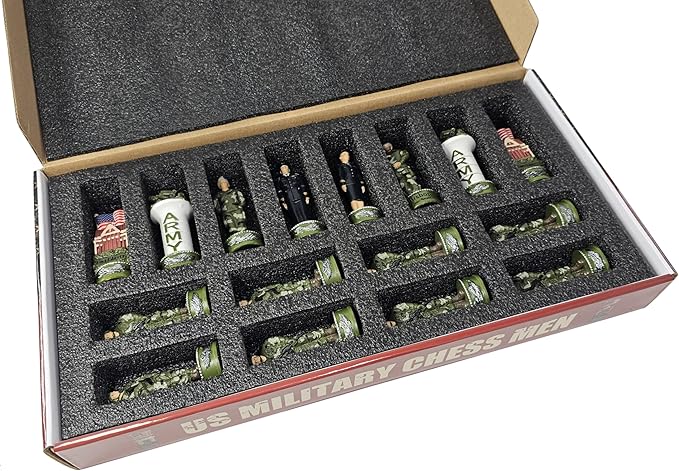 US Military Army vs Air Force Chess Men Set with 17 inch Walnut Color Storage Board