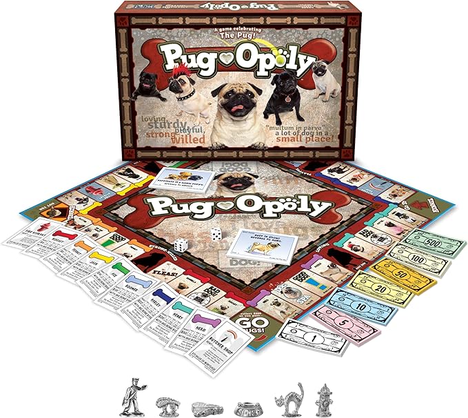 Late for The Sky Pug-Opoly Dog Board Game for Families &amp Adults – Pug Lovers Property Trading Game 2–6 Players Ages 8+ One-Hour or Full Play Fun Party Gift for Dog Owners