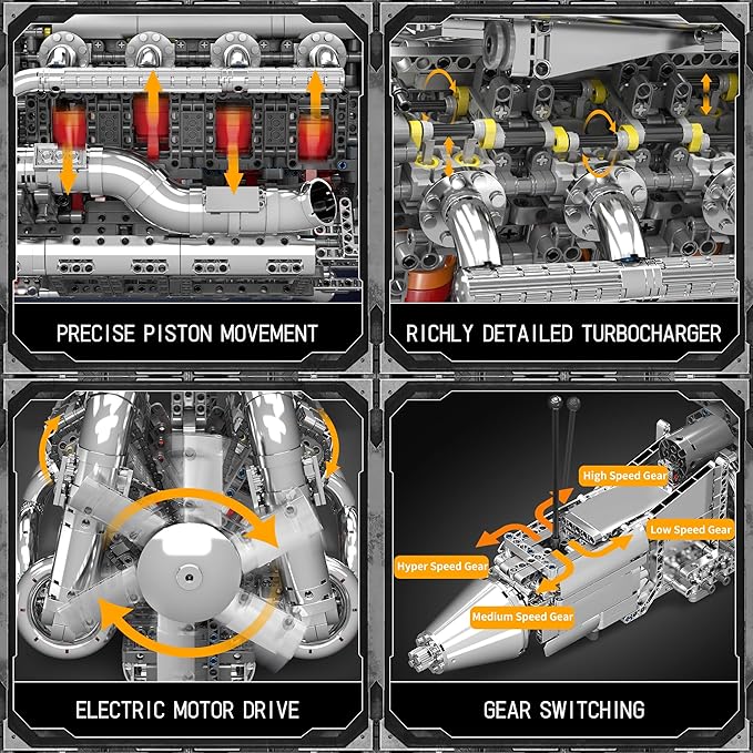 Mould King V8 Twin-Turbo Engine Model Kit That Runs Mini Engines Building Blocks Set for Adults with Battery and Motor Engineering Construction STEM Toy for Teens(2899 PCS)