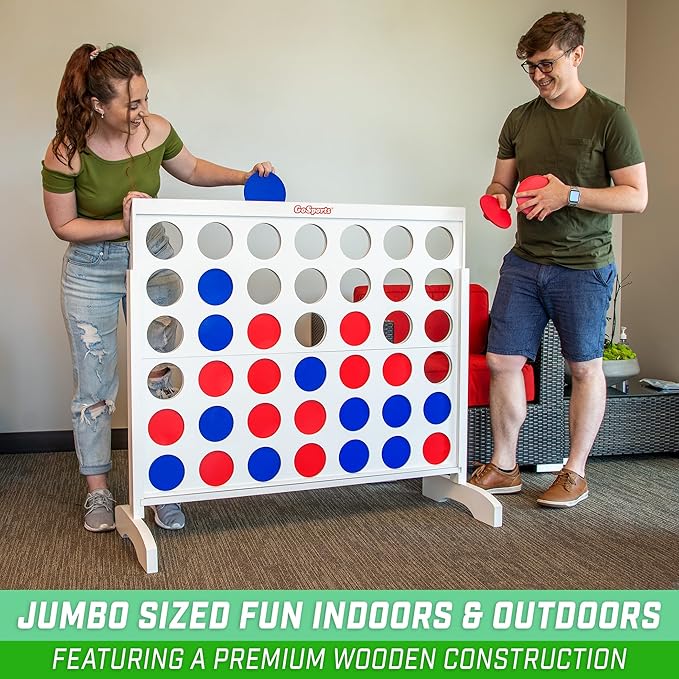 GoSports 4 Foot Width Giant Portable 4 in a Row Game Classic White Finish with Rules and Carry Bag