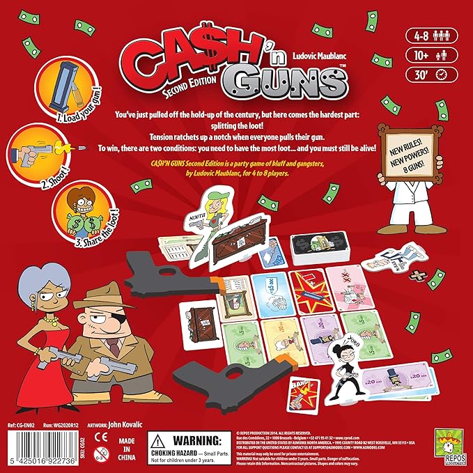 Asmodee Cash 'N Guns 2nd Edition Party Game - Unleash Foam-Powered Heist Intimidation Bluffing Strategy Game for Kids &amp Adults Ages 10+ 4-8 Players 30 Minute Playtime