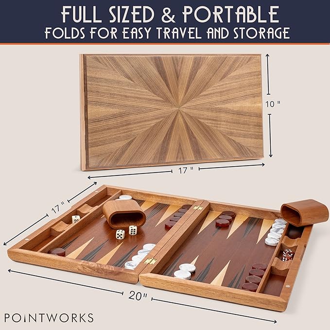 17 Inch Backgammon Sets for Adults. Beautiful Wood Inlaid Backgammon Board Game Set with Unique Checkers &amp Dice. Large Back Gammon Game Sets Travel Size for 2 Players Nardi or Tavla