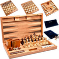 17 Inch Chess Checkers Backgammon Set for adults Wooden chess set combo portable folding two sided board multi game design maple walnut inlay with large weighted pieces acrylic checkers