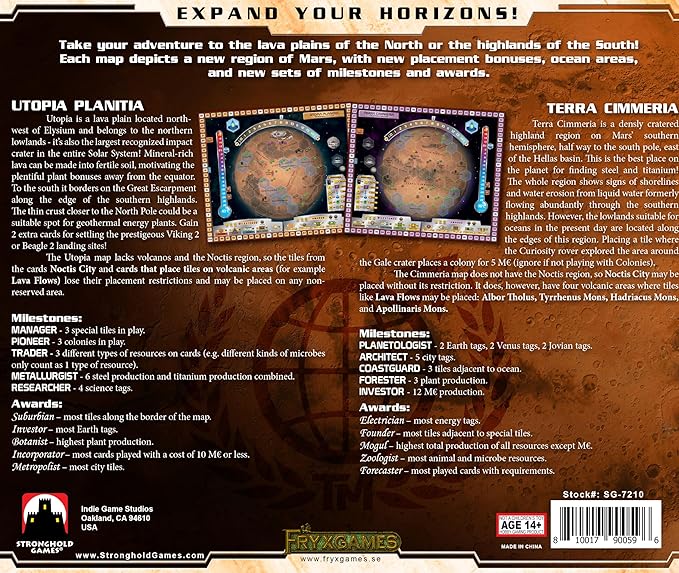 Terraforming Mars Utopia &amp Cimmeria - Double-Sided Game Board with New Maps and Awards - for Ages 12+ and 1 to 5 Players