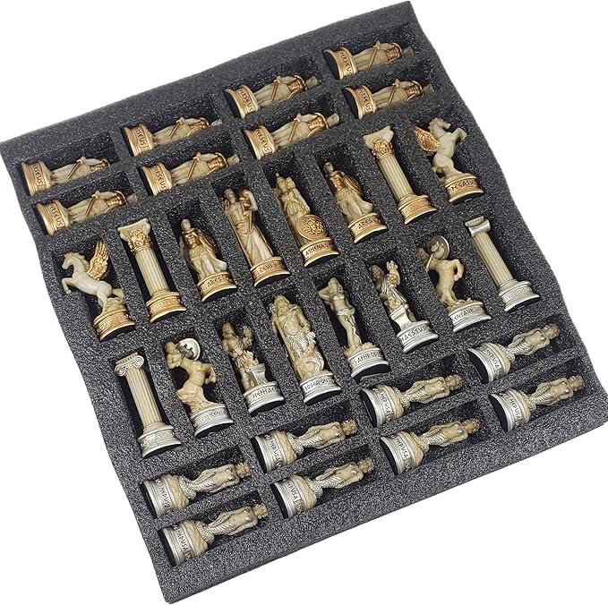 Greek Mythology Olympus Gods Zeus vs Poseidon Set of Chess Men Pieces Antique White - NO Board