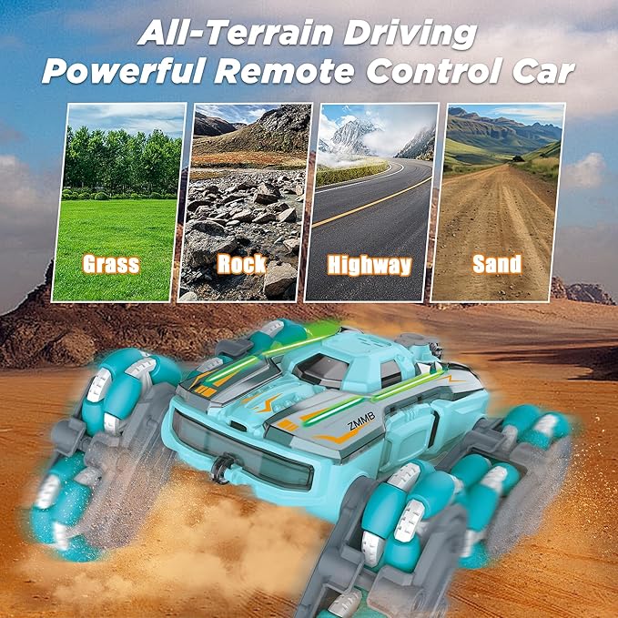 8 Wheel RC Stunt Car with Gesture Control Spray &amp LED Lights Double-Sided Off-Road Vehicle for Boys &amp Girls Ages 6-14 Ideal Christmas &amp Birthday Gift