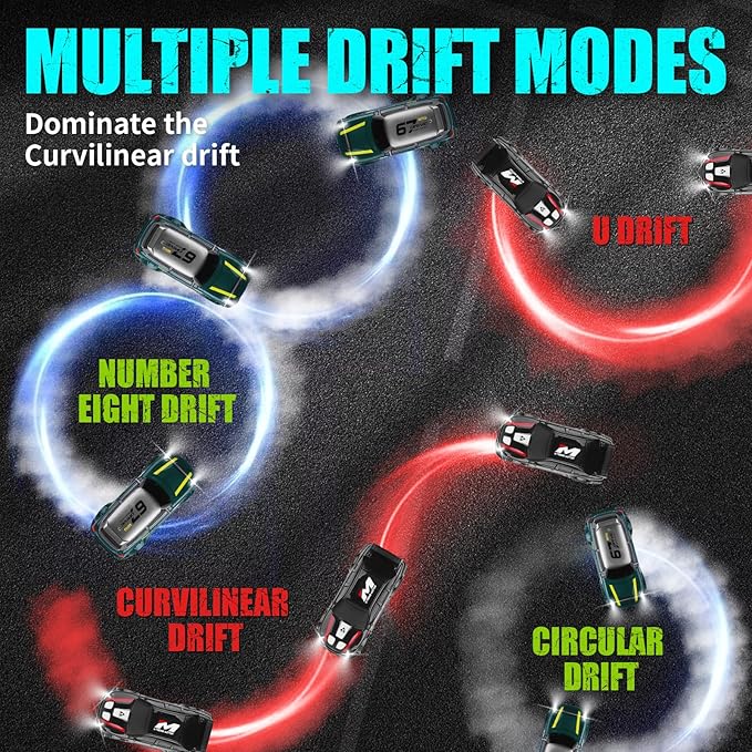 1:64 Mini RC Drift Car 4WD Remote Control Car with LED Lights Proportional Throttle Multiple Drift Modes USB Type-C Rechargeable Desktop Racing Toy for Kids &amp Adults