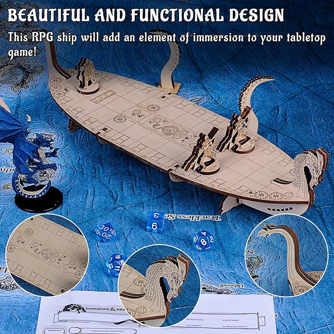 CZYY Miniatures Viking Longship Wood Laser Cut 1 Inch Square Grid Ship Battle Map for D&ampD Dungeons and Dragons Pathfinder or Other Tabletop RPG