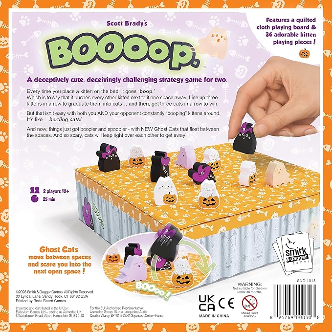 BOOoop by Smirk &amp Dagger: Adorable 2 Player Strategy Board Game with 34 Cat and Kitten Pieces Halloween Edition with New Ghost Cats A Great Gift for Couples Family Adults and Kids Ages 10 and