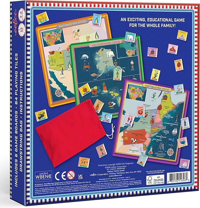 eeBoo: USA Geography Bingo for Kids for Ages 5+ A Fun Kids Learning Game That Teaches About The USA and Improves Memory