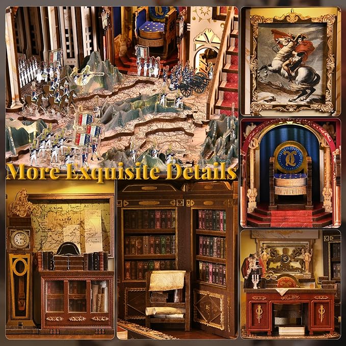 Book Nook Kit DIY Miniature Dollhouse Booknook Kit for Adults and Teens 3D Wooden Puzzle Booknook Tiny House Bookshelf Decor Gifts for Family Friens (Napoleon)