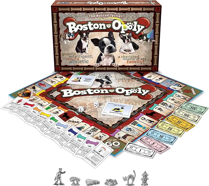 Late for The Sky Boston Terrier-Opoly Board Game for Dog Lovers Family Strategy and Party Fun 2-6 Players Ages 8+ Collectible Tokens Property Trading Theme Great Gift for Kids and Adults
