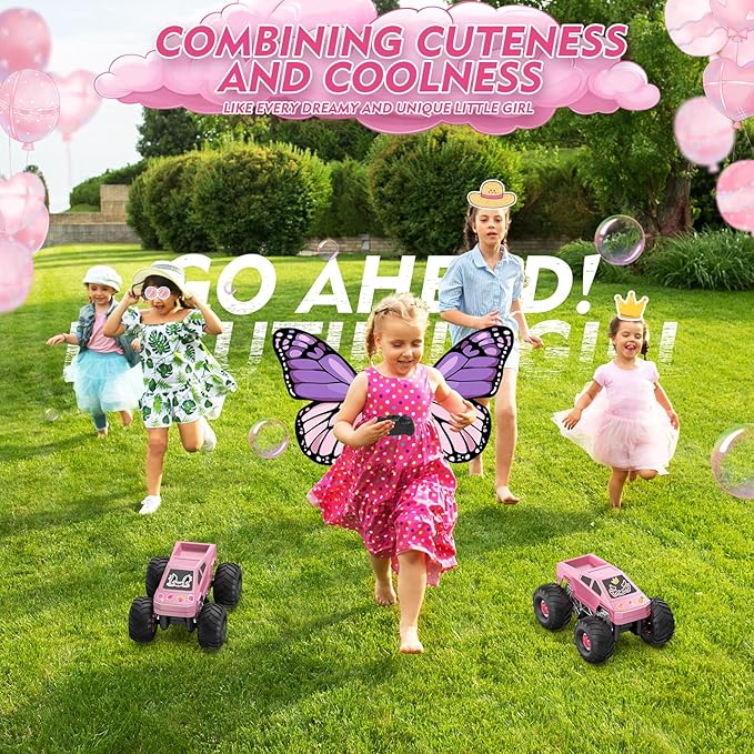Remote Control Car Cyber RC Truck Toy 1:16 2.4GHz 4WD Off-Road Amphibious Waterproof Monster Truck for All Terrain Kids Birthday Gifts for Boys Girls Age 6 7 8 9 10 11 12 Year Olds (Pink)
