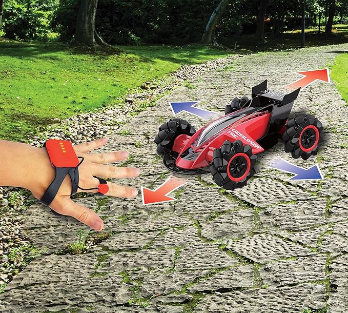 Lexibook Crosslander® Fire RC Car 12 km/h 4 Wheel Drive Smoke Jet Light and Sound Effects Remote Control and Gesture Control Bracelet Included Rechargeable RC60