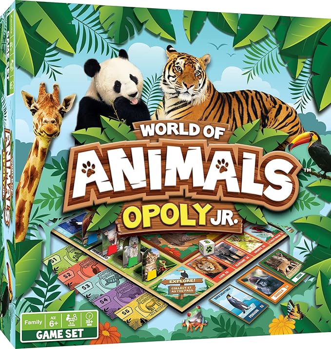 MasterPieces Kids &amp Family Board Games - World of Animals Opoly Jr. - Officially Licensed Board Games for Kids &amp Family