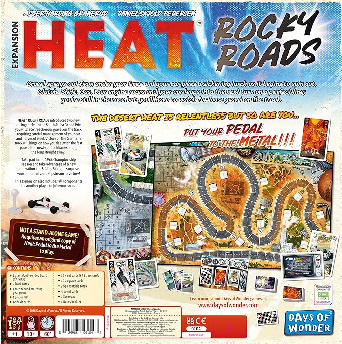 Asmodee Heat: Rocky Roads Board Game Expansion - 2 New Tracks 1966 Championship Season Sliding Skirts Mechanic &amp New Cards Strategy Game for Kids &amp Adults Ages 10+ 1-7 Players 60 Min Pla