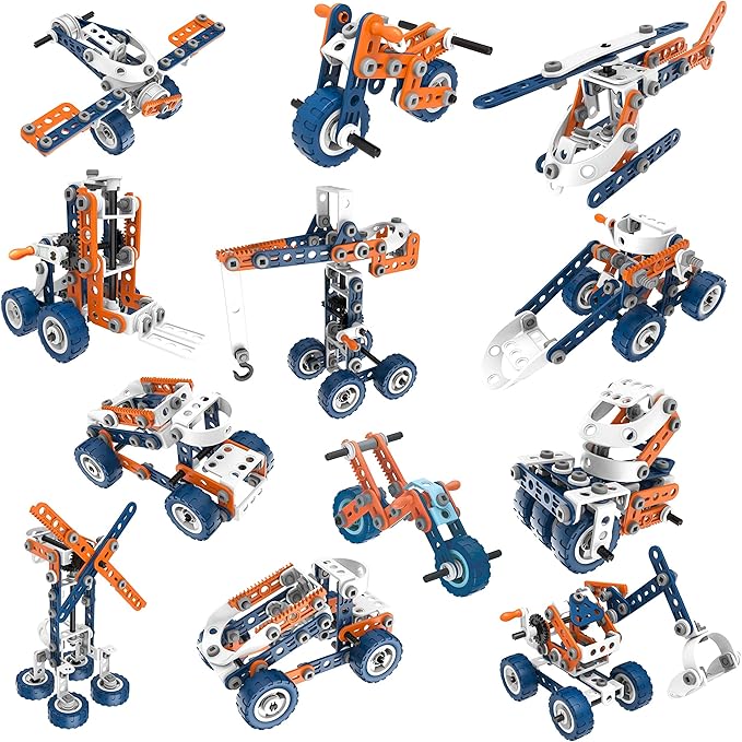 MOBIUS Toys 12-in-1 STEM Construction Kit - 152-Piece Building Set for Kids Ages 4-12 - Educational Engineering Toy for Boys &amp Girls to Build Cars Trucks Motorcycles &amp More Creative Learnin