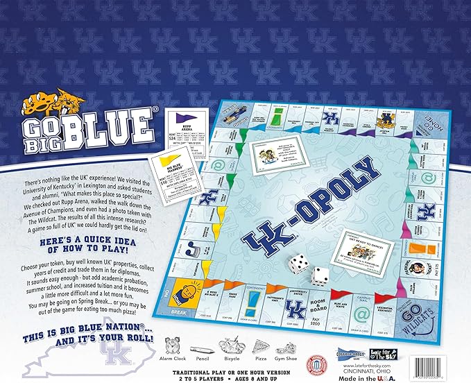Late for the Sky University-Themed Opoly Board Game 2-6 Players Family Party Strategy Tokens &amp Campus Locations Gift for Students Alumni and Fans