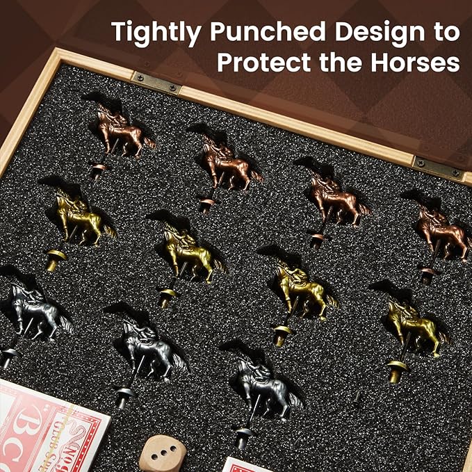 Horse Racing Board Game with 11 Luxury Metal Horses Horse Race Board Games Horse Racing Game Horse Race Game Foldable Thickened Solid Wood
