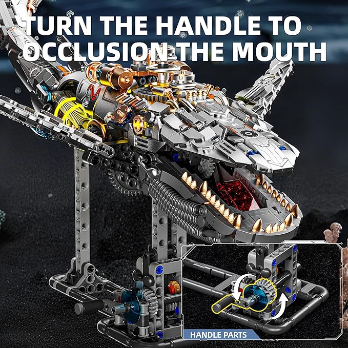 1388-PCS Mechanical Whale Building Blocks Set with LED Light Movable Linkage Gears Display Stand - Ocean Building Blocks for Adults Teens Kids Age 12+
