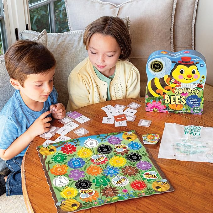 eeBoo: Bouncy Bees - Basic Skills Learning Strategy Board Game Learn Colors-Numbers-Shapes Card Set Collection Preschool Play Kids 3+ 2-4 Player