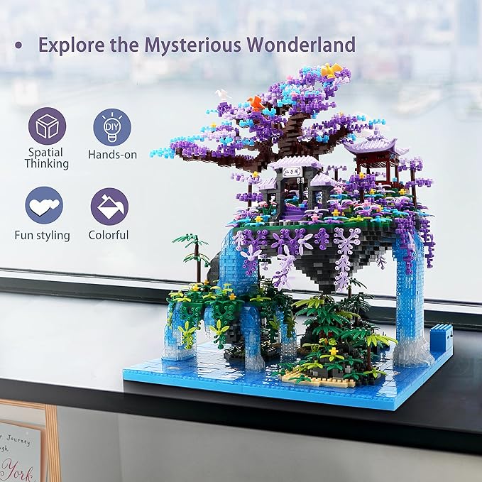 The Moon Palace Chinese Architecture Micro Building Blocks Set with LED Lights 4574PCS Cherry Blossom Tree Model Kit Collectible Cultural Gift for Adults &amp Teens