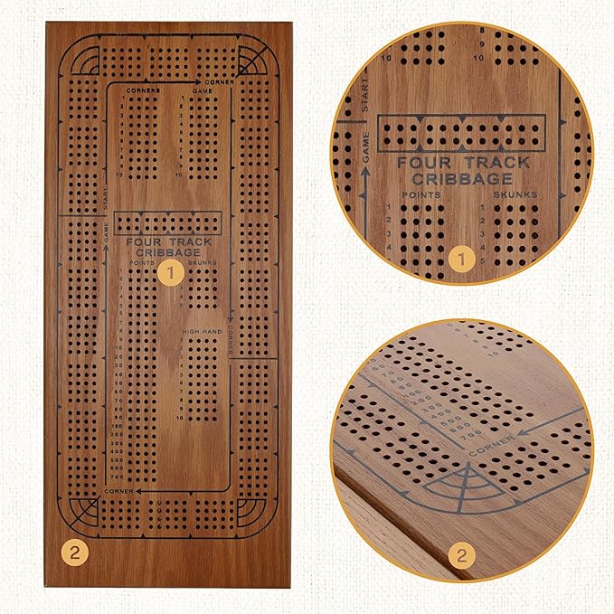WE Games Large Wooden Cribbage Board Game Set 16.5 in Walnut Stain Cribbage Board 4 Track Coffee Table Décor for Adults Gift for Families
