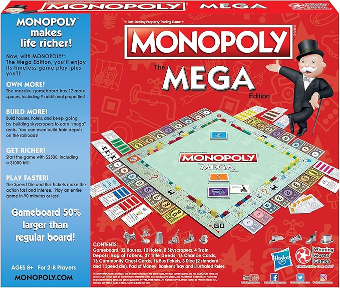 Monopoly The Mega Edition by Winning Moves Games USA a Bigger and Faster Version of Monopoly with the Speed Die for 2 to 8 Players Ages 8 and up (1104)