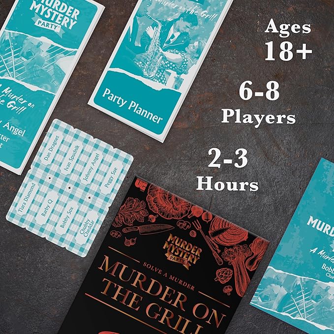 Murder Mystery Party Games - A Murder on the Grill Host Your Own Cookout Murder Mystery Dinner for 8 Adult Players Solve the Case with Crime Scene Clues 18 Years and Up