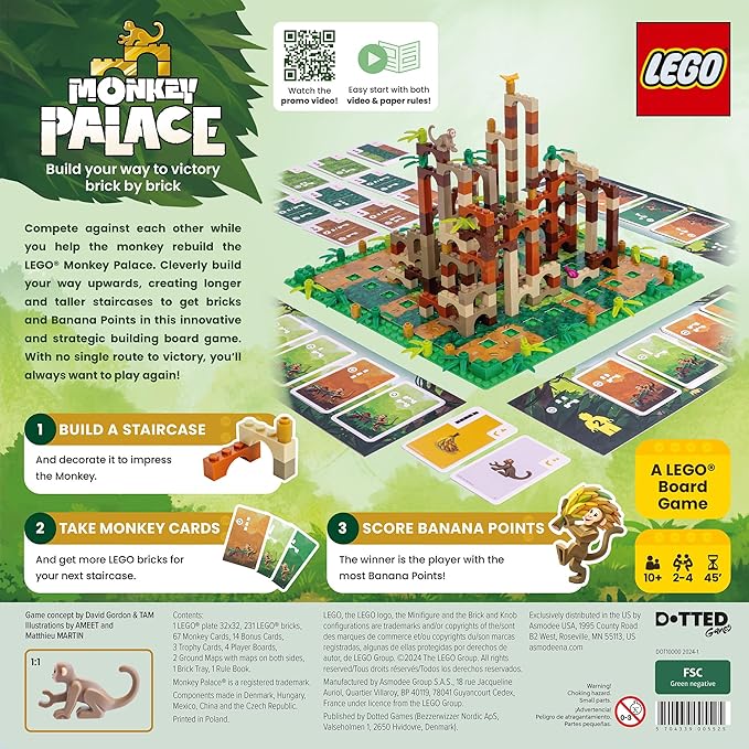 Dotted Games Monkey Palace: A Lego Board Game - Build Your Way to Victory Brick by Brick! Fun Family Brick-Building Game for Kids &amp Adults Ages 10+ 2-4 Players 45 Minute Playtime