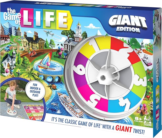The Game of Life Giant Edition Family Board Game Indoor/Outdoor Fun Game with Big Oversized Gameboard Cards Spinner for Adults and Kids Ages 8 and up