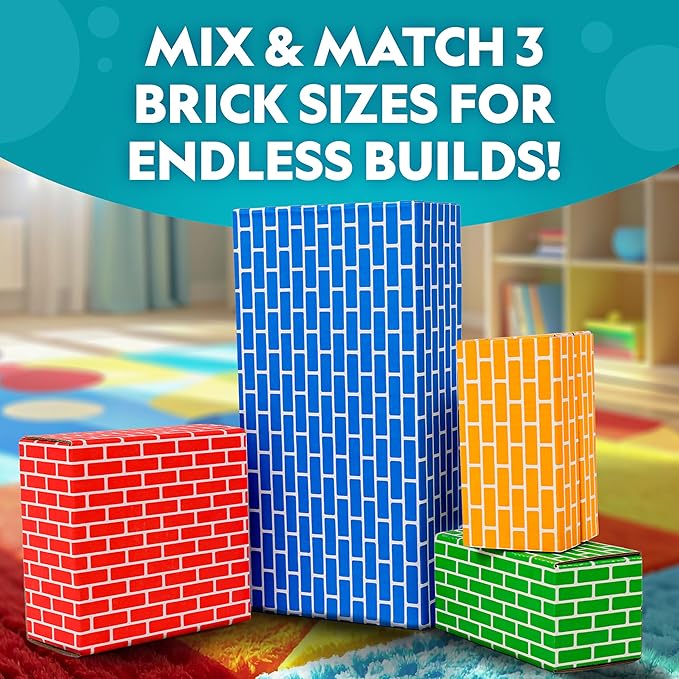 NATIONAL GEOGRAPHIC Kids Jumbo Cardboard Building Blocks – 40 Heavy-Duty Bricks in 3 Sizes Build &amp Learn with Game Spinner &amp Activity Cards for Kids 3+ Indoor Play Construction Toy for STEM