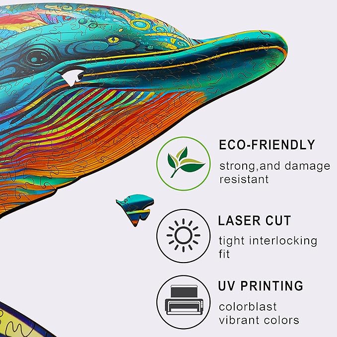 MYS Aurora Wooden Puzzles Dolphin Jigsaw Puzzles 900 Pieces Unique Shaped Wooden Puzzles for Adults and Kids Family Game 23.3x22.5 Inch