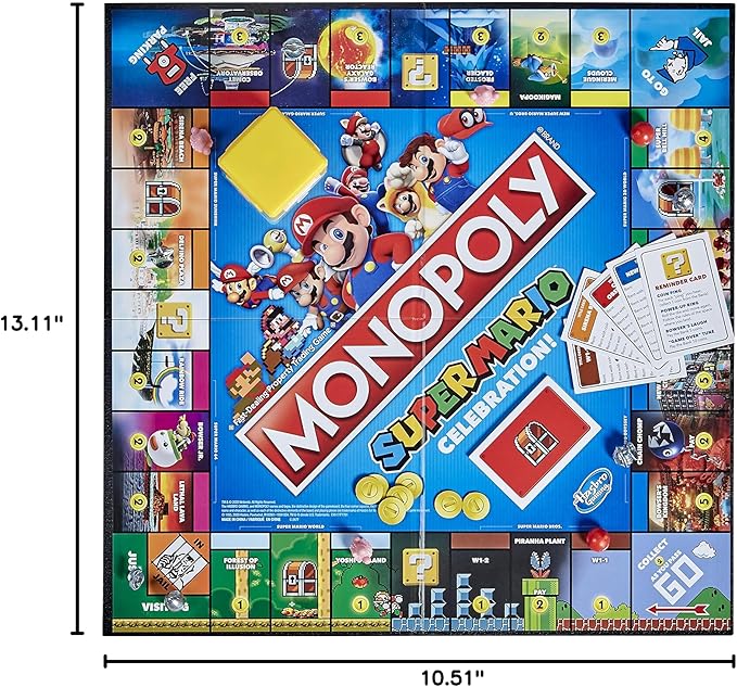 Monopoly Super Mario Celebration Edition Board Game for Super Mario Fans for 4 Players Ages 8 and Up with Video Game Sound Effects