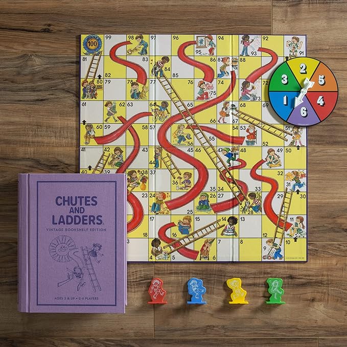 WS Game Company Chutes and Ladders Vintage Bookshelf Edition Decorative Library Case with Slipcover Nostalgic 1979 Design Family Board Games for Collectors &amp Kids Ages 3+