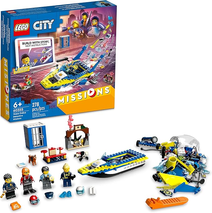LEGO City Water Police Detective Missions 60355 Interactive Digital Building Toy Set for Kids Boys and Girls Ages 6+ (278 Pieces)