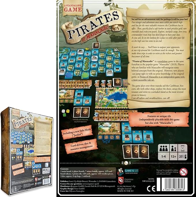 Capstone Games Strategy Board Game Pirates of Maracaibo for Ages 14+ | Competitive Multiplayer Pirate Adventure with Ship Upgrades Treasure Hunting and Exploration | 1-4 Players 25-100 Min Playtime