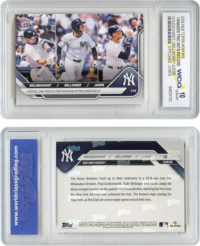 2025 Topps Now Judge - Bellinger - Goldschmidt Card #19 Historic Baseball Record 3 Pitches 3 Homeruns - Graded GEM Mint 10