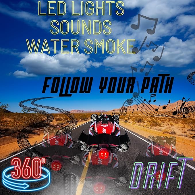 Formula Drift Car with Smoke LED Lights 360° Rotation and Sound with Ultimate Drifting Experience 14x7 (Red)
