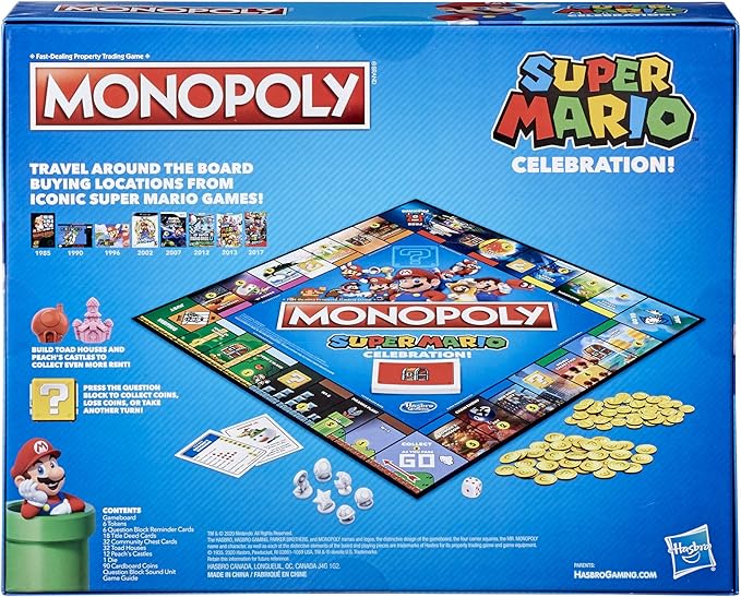 Monopoly Super Mario Celebration Edition Board Game for Super Mario Fans for 4 Players Ages 8 and Up with Video Game Sound Effects