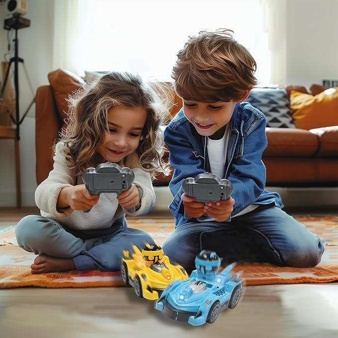 LEXiBOOK Crosslander® RC Bumper Set of 2 Radio-Controlled Racer Bumper Cars up to 12 km/h (7mph) 2 Removable Characters Sound and Light Effects Yellow/Blue RC2