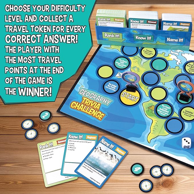 MindWare Geography Trivia Challenge - Board Game for Kids 8-12 and Up - Fun Trivia with 432 Double-Sided Question Cards - Educational Geography Game - Ages 8 and Up