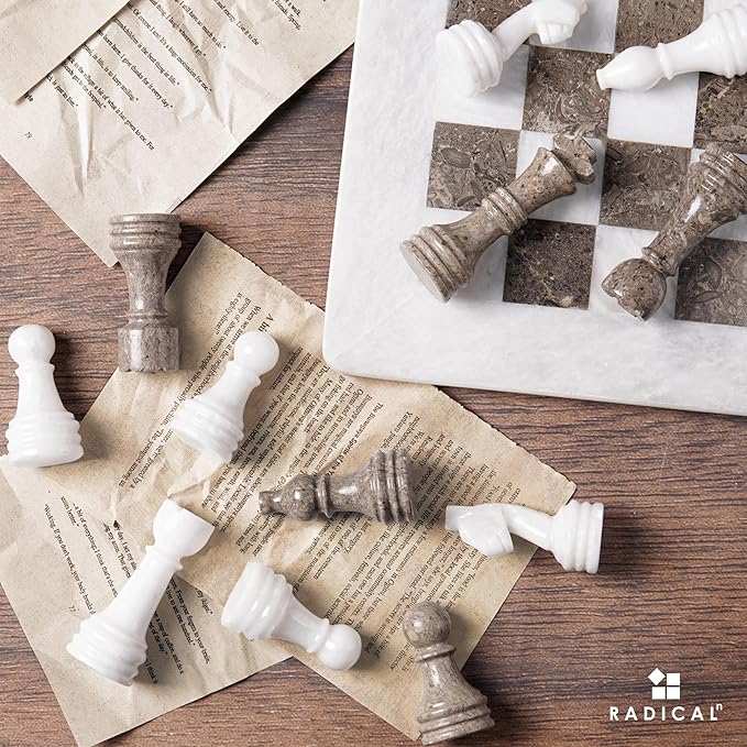 Radicaln Marble Chess Figures 3.5'' Inches White and Oceanic Handmade Marble Chess Pieces for Board Game and Travel Set for Adults